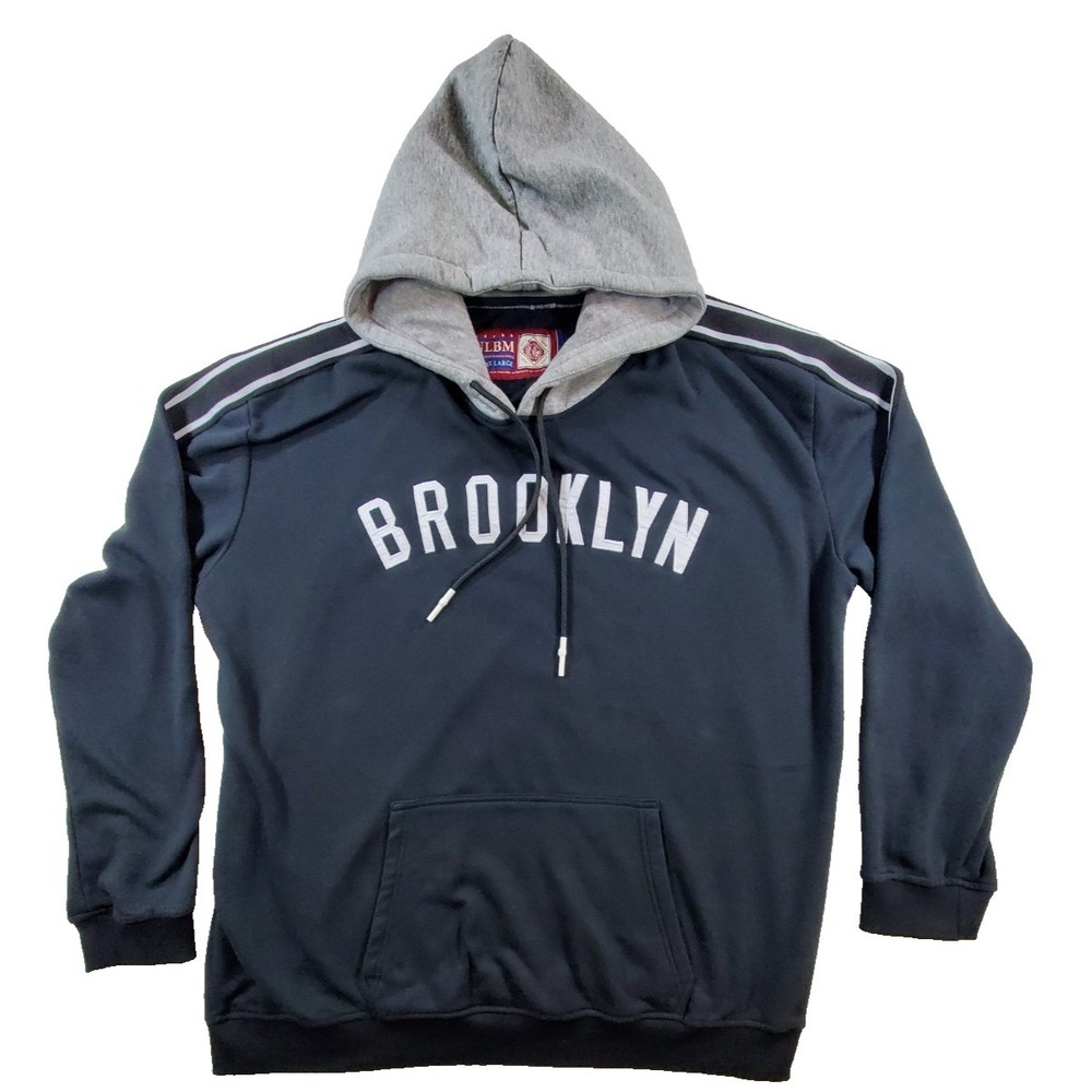 Brooklyn Pullover Hoodie Mens 3XL Black Gray Hood Kangaroo Pocket Streetwear